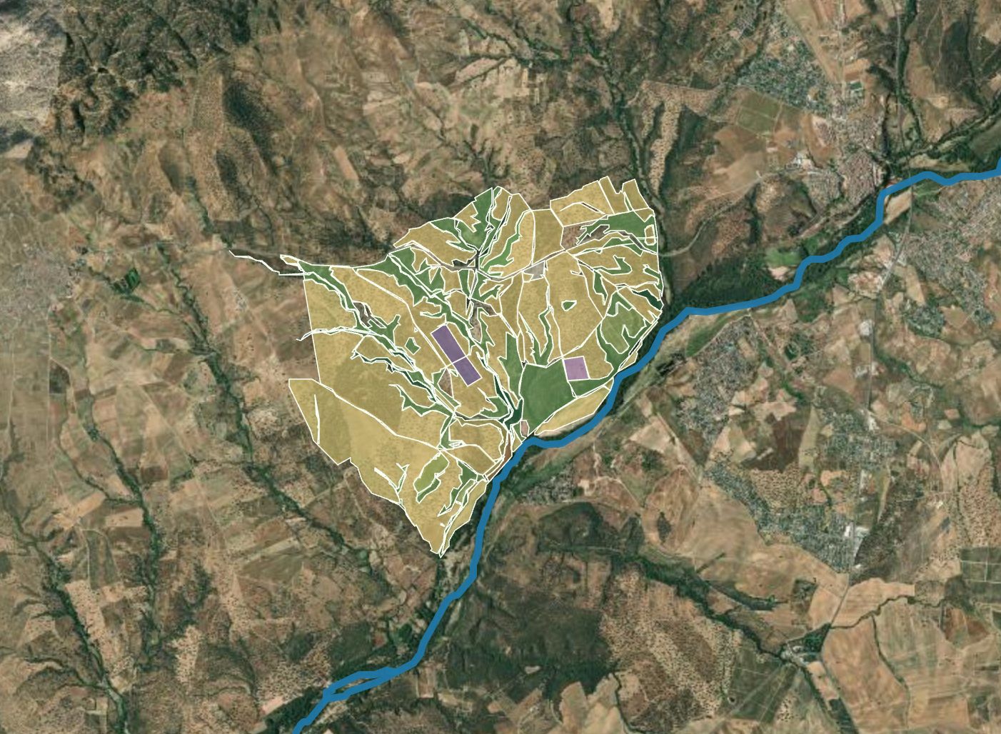 Vista aérea del territorio La Ronca con el perímetro de las 850 hectáreas marcado entre Escalona y Nombela